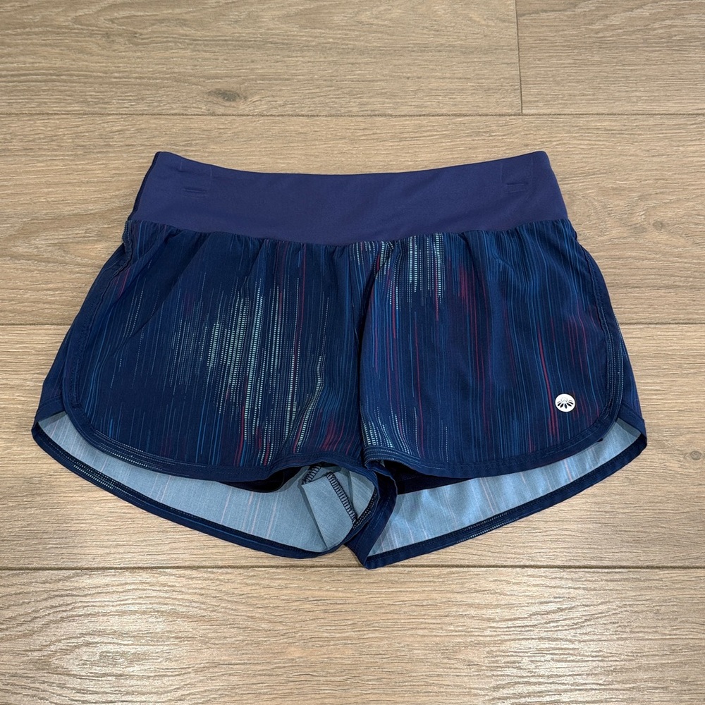 SENITA ATHLETICS Blue Multi Swift Mid-Rise Active Running Workout Shorts Size XS